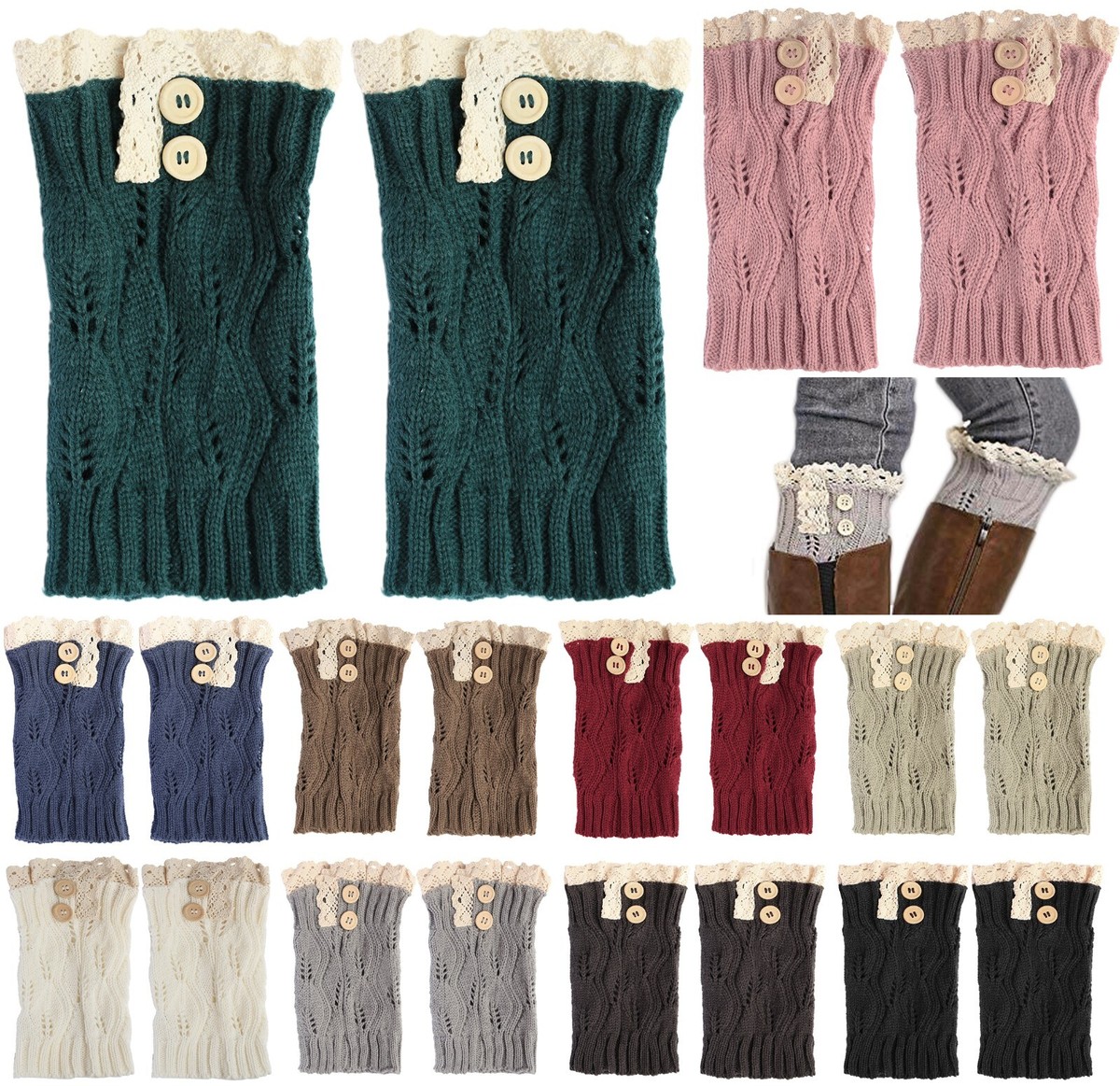 Winter Button Short Leg Warmers Crochet Knitted Boot Socks with