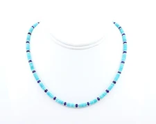 Sleek Thin 4mm Kingman Turquoise and Lapis Lazuli Heishi Necklace Choker Jewelry