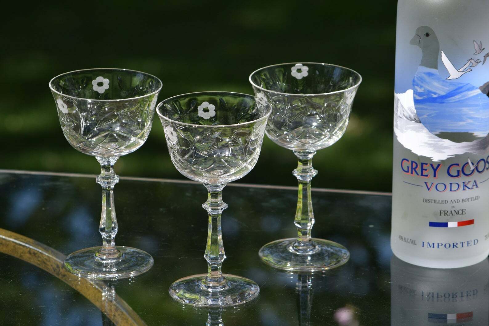 Vintage Etched Crystal Cocktail Glasses, Set of 4, Rock Sharpe, circa 1940's 100% nowy