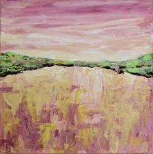 Pink Sunset Painting 12 x 12 x 1.5, Abstract Expressionism by Jeanne Player