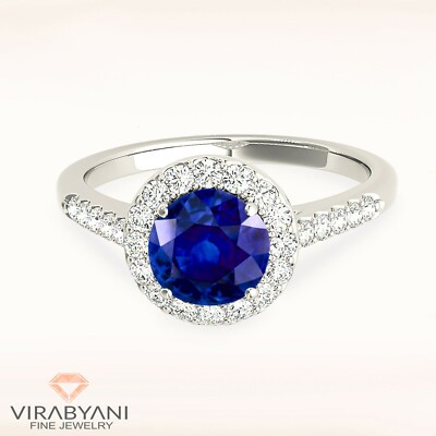 1,30 ct echter blauer Saphir Ring 14K Weißgold | zarter Halo Edelstein Ring