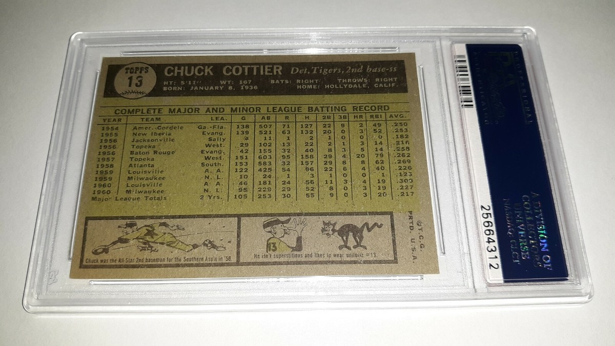 1961 Topps #13 Chuck Cottier Card Graded PSA 6 Ex - Mint Set Break