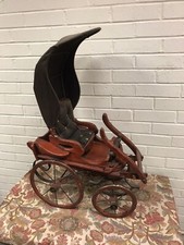 ANTIQUE VTG WOOD METAL DOLL BUGGY CARRIAGE PRAM VICTORIAN STROLLER 30 X 21  LONG