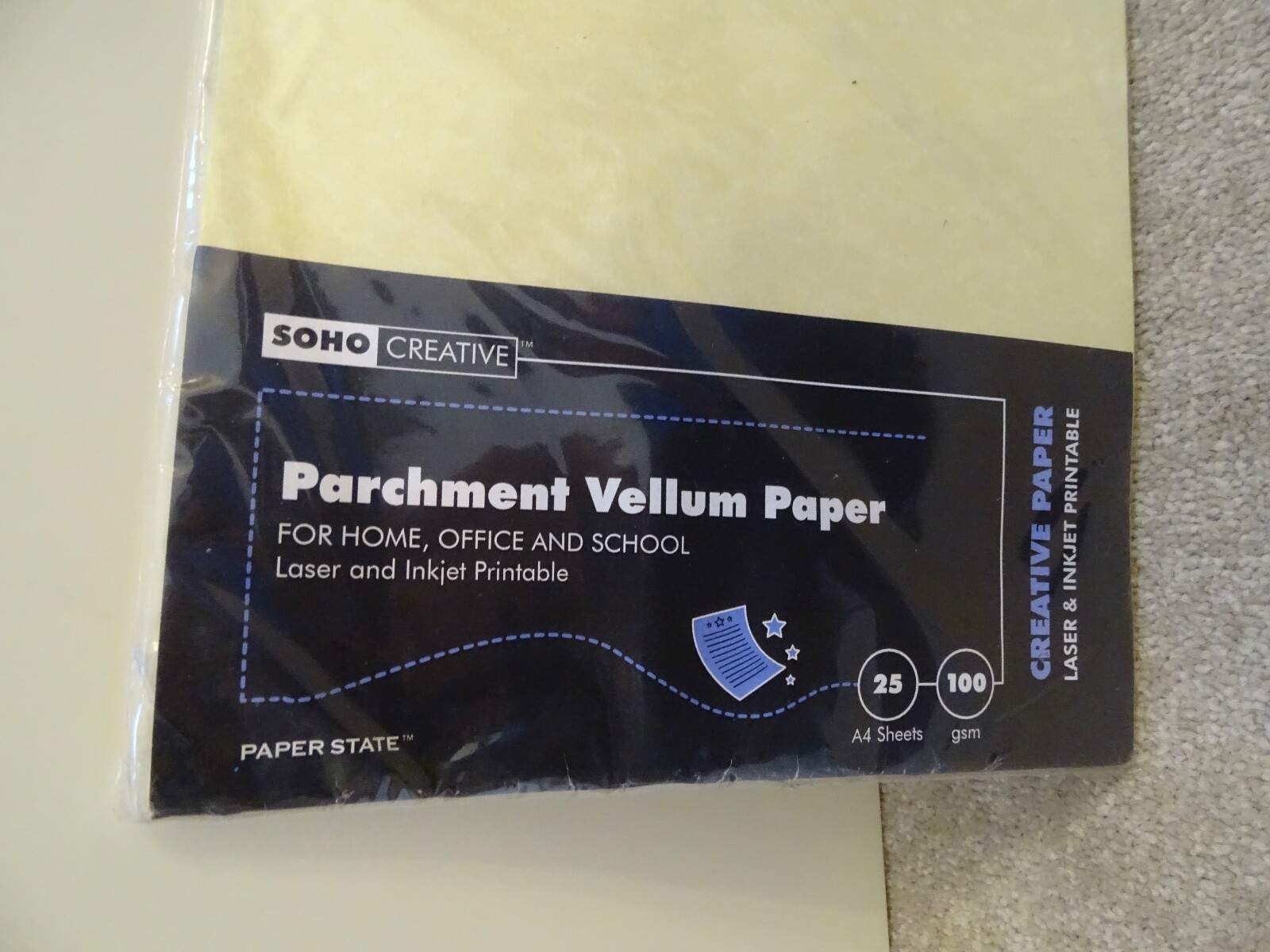 Parchment vellum paper Soho creative 25 sheets 100 gsm, Laser & inkjet