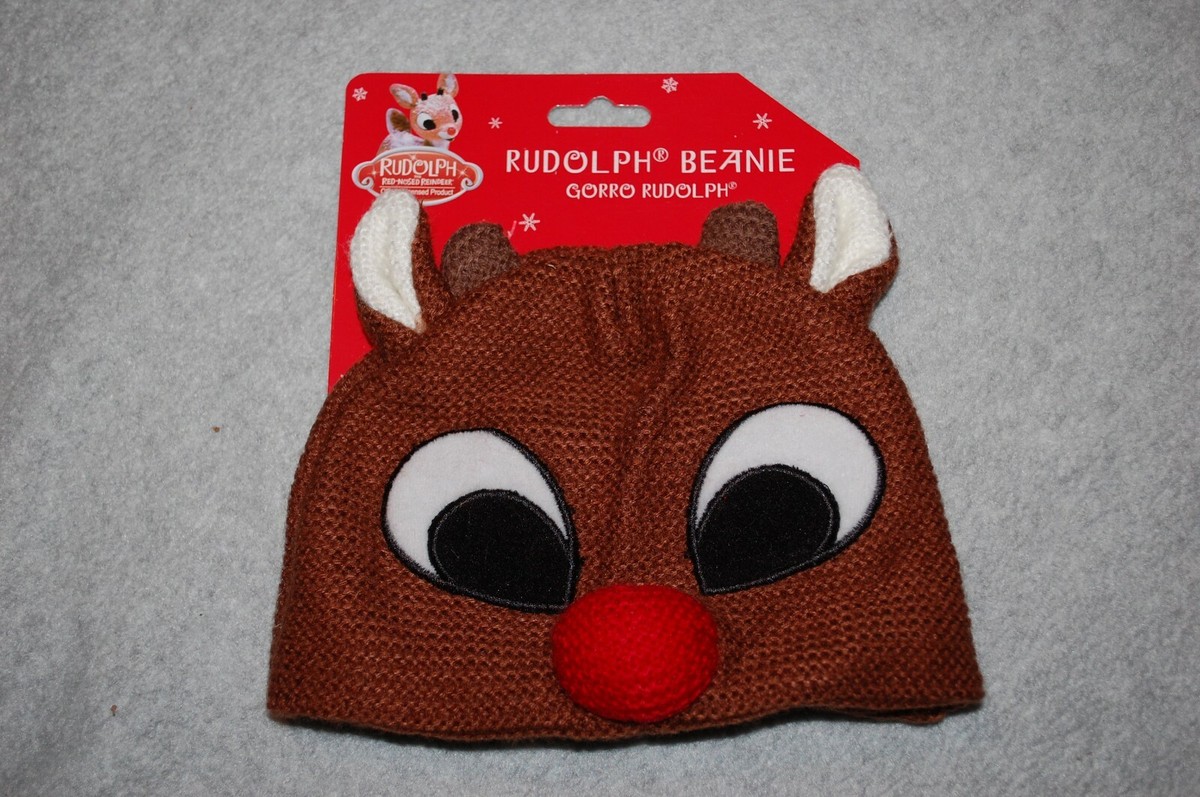 Baby Boys Girls RUDOLPH RED NOSE REINDEER Knit Beanie Winter Hat LINED One  Size