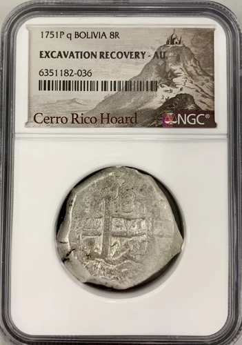 1751P q Bolivia 8 Reales NGC AU Excavation Recovery  RARE Cerro Rico Hoard