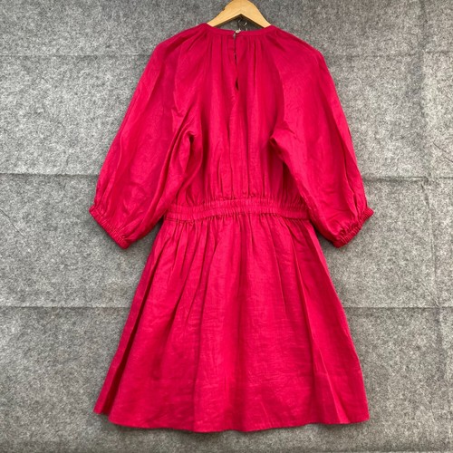 Witchery Linen Dress Womens 12 Fuchsia Pink Long Sleeve Lined Elastic Waist40330 - Picture 9 of 10