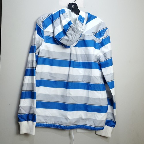Kirra Jacket Mens Small Blue Gray Striped Windbreaker Zip Hooded Lightweight - Picture 2 of 23