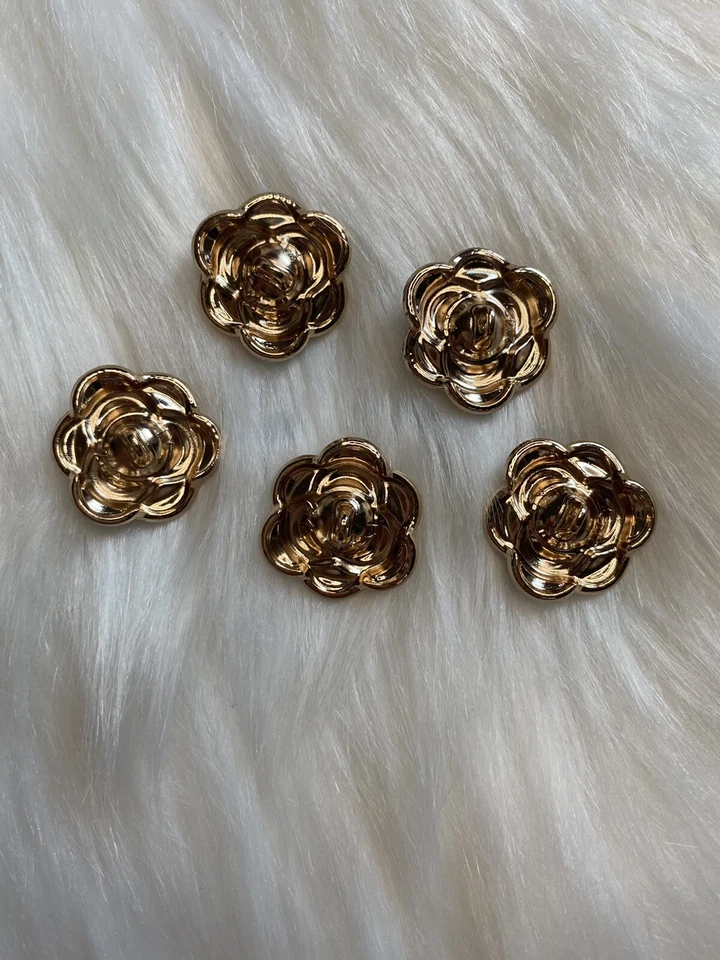 Black Camellia Flower buttons Faux Pearl White Gold Color Lot Of 5 New DIY Sew - Image 3 of 4