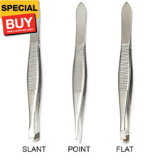  3 Pack Tweezers Set - Stainless Steel Slant Tip, Flat, Point Tweezers Hair Plu
