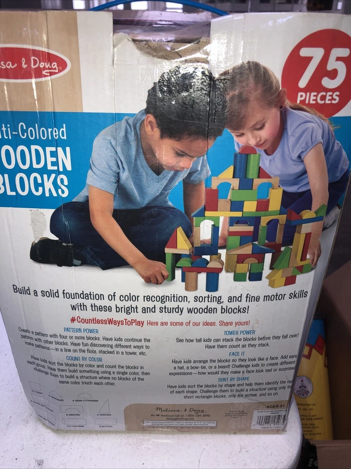 Melissa & Doug 75 Piece Multi-Colored Wooden Shapes Building Blocks Set Ages 2+ - Image 3 of 4