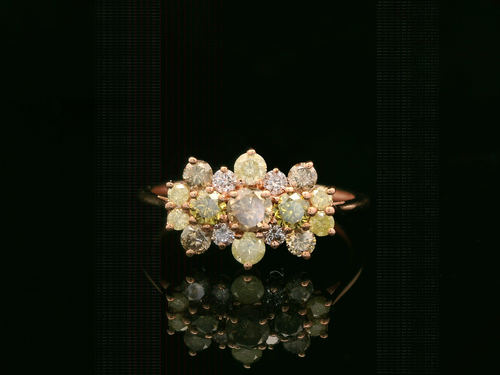 14ct Rose Gold & Green/Coloured Diamond Cluster Ring - Size R - Picture 14 of 16