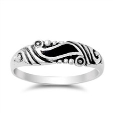 Sterling Silver Black Onyx Wave Textured Band Ring - Free Gift Packaging