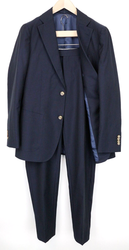 SUITSUPPLY Men Suit UK38R Navy Blue 2 Piece Slim Birdseye Check Wool Cotton