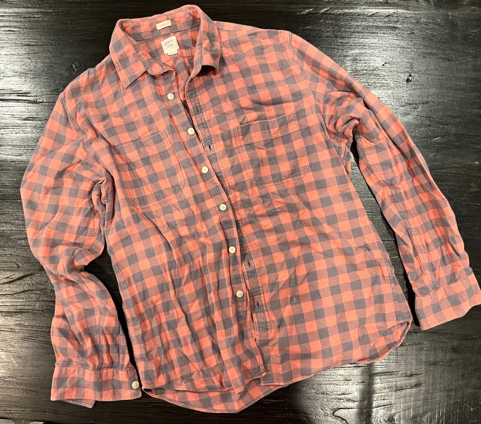 J. Crew Men's Flannel Size Large Tailored Fit Pink Blue Plaid Soft Cotton