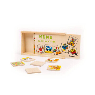 Neu Holz Memo Memoryspiel 32 Bauernhof Holzkasten Motorik Memory Holzspiel Tiere Ebay