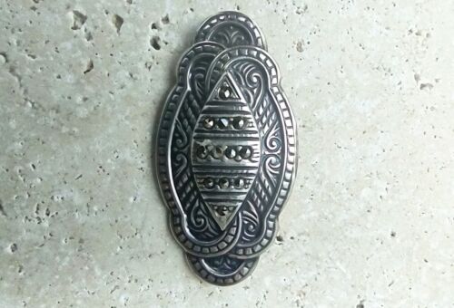 Silver & Marcasite Art Deco Unisex Classic Pin/Brooch - Picture 1 of 4