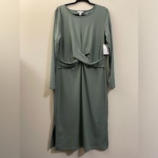 NWT Nine West Twist‎ Front Ribbed Dress in olive green - XL