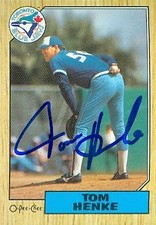 Tom Henke autographed Baseball Card (Toronto Blue Jays) 1987 O-Pee-Chee #277