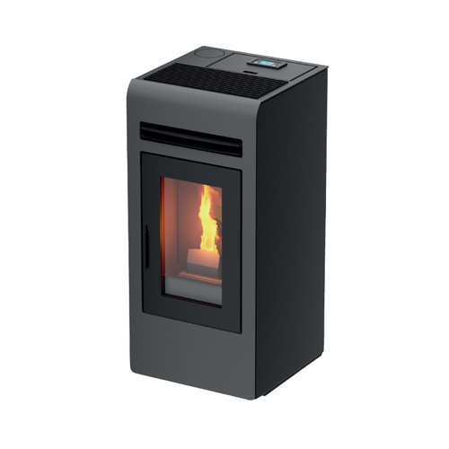Pelletofen 10 KW Wärmeleistung Pellet Pelletheizung Pelletkamin Grau für 90m2