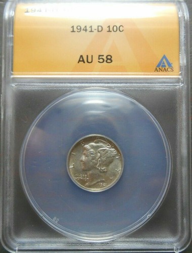 1941 D Mercury Dime ANACS AU58   - Picture 1 of 6