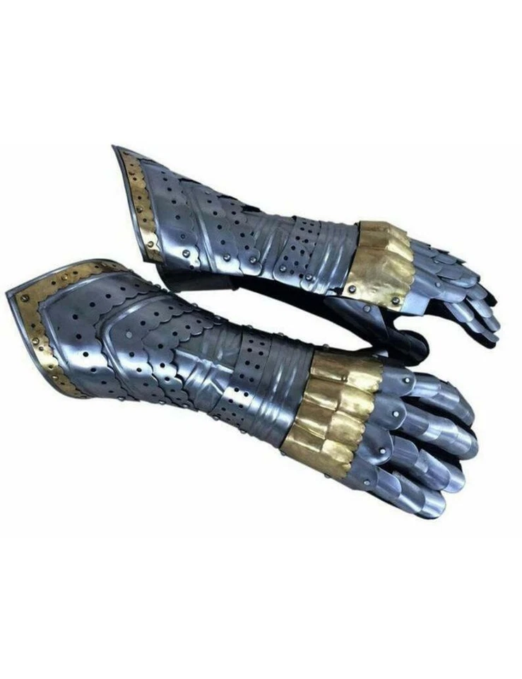 Guantes Guantelete Acero Caballero Medieval Par de Cruzados Armadura Recreación Juegos con disfraces Foto 4 de 4