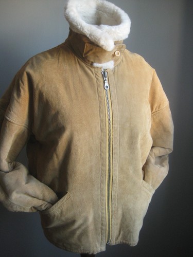 MILAN SHERPA TRUCKER JACKET 12 real suede leather warm fur borg winter tan gold - Picture 9 of 20