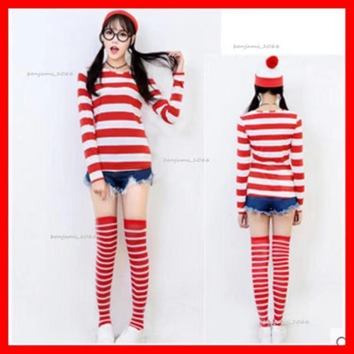 Where's Wally Kids T-shirt Glasses Hat Wheres Wally Costume Cosplay Book Week - Picture 3 of 22