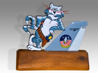 F-14 Tomcat Tailflash Solid Kiln Dried Mahogany Wood Handmade Deskmount
