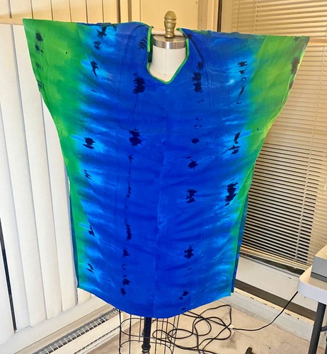 Kaftan Blue Green Caftan Cotton Women Unisex New Green Boho Hippie Tie Dyed - Picture 4 of 12