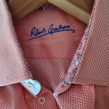 Robert Graham Cotton Shirt Orange Micro Diamond Pattern - Size 41/16 M/L