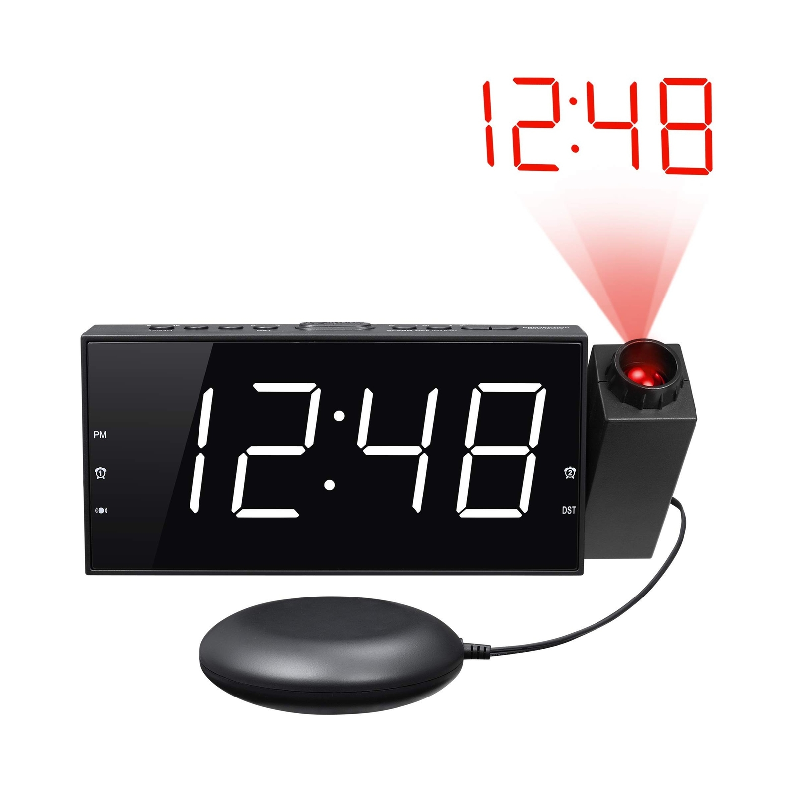 Projection Digital Alarm Clock with Bed Shaker for Bedrooms, Extra Loud Alarm...