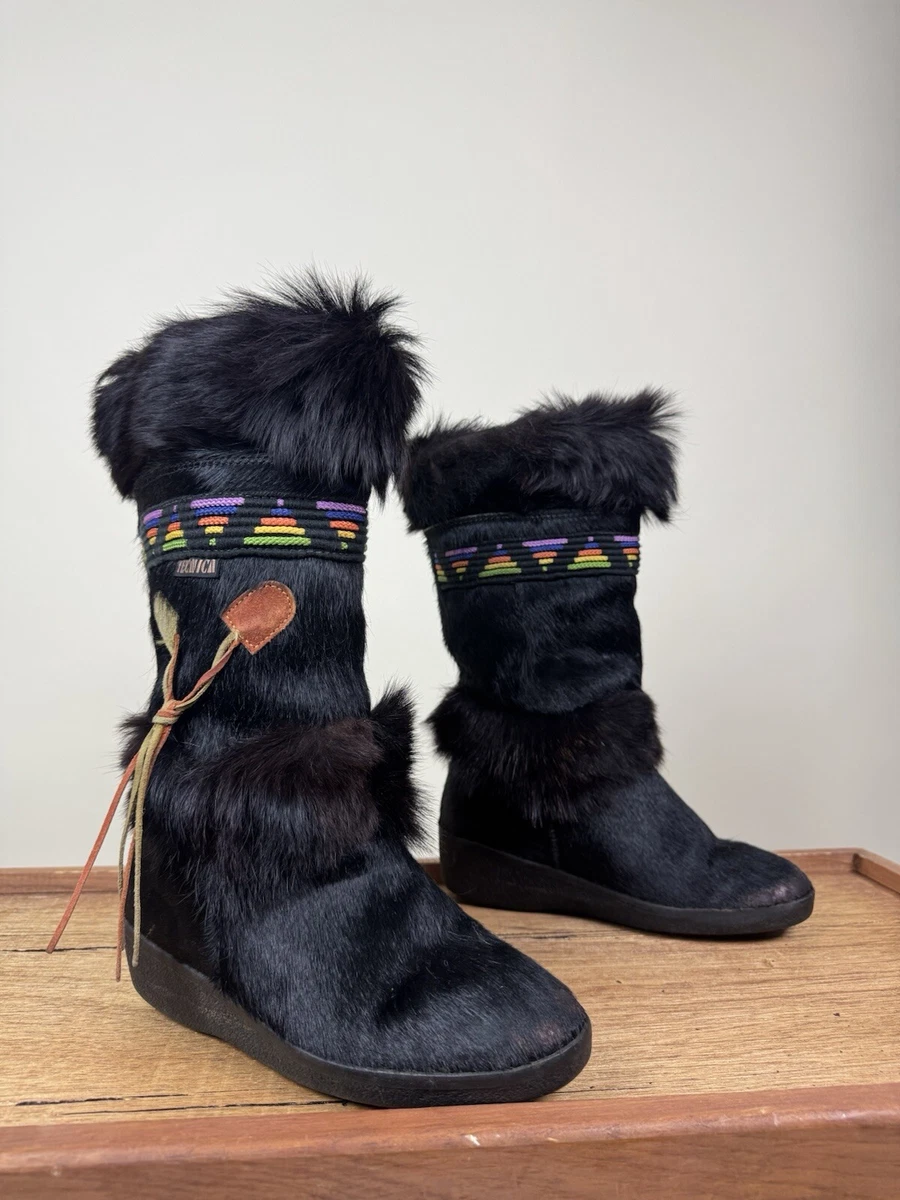 Bottes De Ski TÉCNICA En Fourrure Italienne - Noir Taille 39/US 8 - État Impeccable Style Bohème