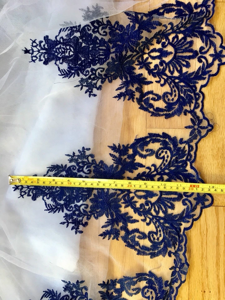 Bordado azul marino de 57" de ancho con tela blanca como la nieve para costura/novia/artesanía Foto 3 de 4