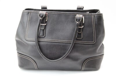 Vtg Coach Black Leather Hampton Bag 2004 Model 7555 Zipper Lined Inner Pockets