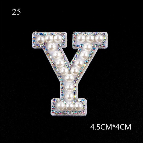 A-Z English Letter Patches Iron On Cloth Stickes Rhinestone Pearl Applique DIY - Picture 37 of 38
