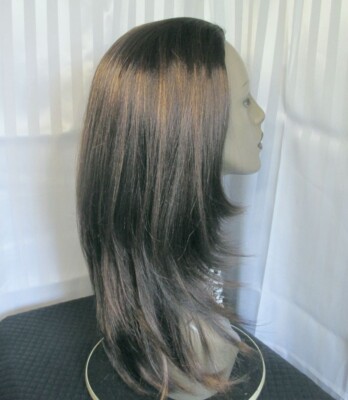 Motown Tress half wig/ponytail brown w/auburn, long straight no styling New