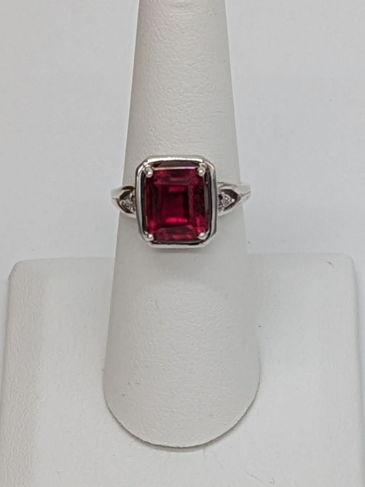 Sterling Silver Lab Created 4Ct Ruby Ring With Di… - image 1