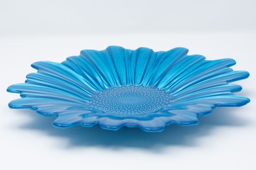 Sunflower Sunburst Glass Centerpiece Platter Plate 13-Inch Skyblue Glossy Opaque - Picture 3 of 20