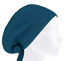 Euro Nurse Scrub Cap, Solid Plain Cotton Teal Pacific Sea, Surgical Nurse Cap