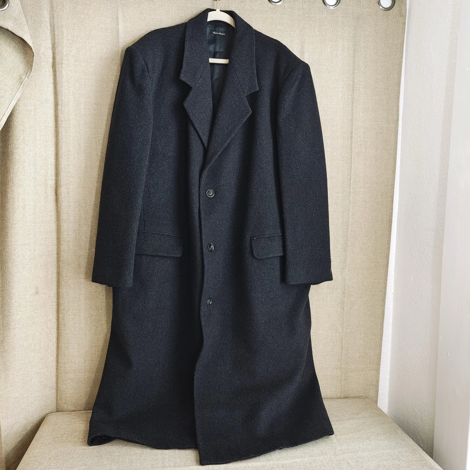 Vintage 90s Stafford Mens 100% Wool Overcoat Size 50L Charcoal Single-Breasted image 1