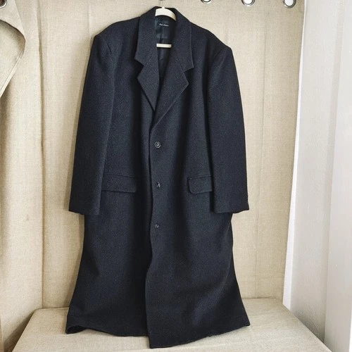 Vintage 90s Stafford Mens 100% Wool Overcoat Size 50L Charcoal Single-Breasted video thumbnail