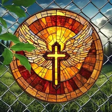 Vintage Stained Glass Cross Aluminum Art - American Country Christmas Decor