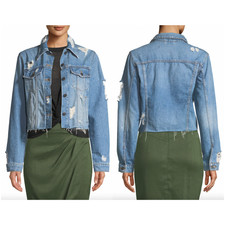  325 Veronica Beard Blue Distressed Denim Cropped Cara Jacket size XS
