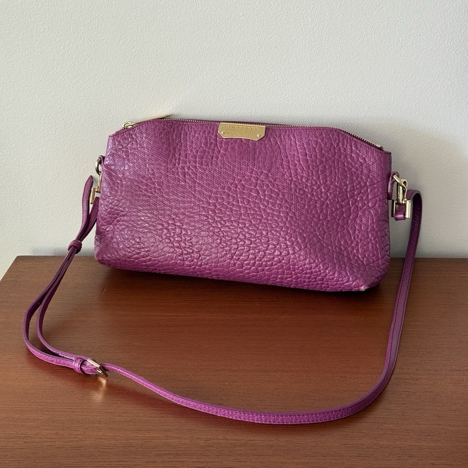 Authentic Burberry Purple Pebbled Leather Chichester Handmade / Crossbody Bag