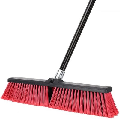 18 inches Push Broom Outdoor Garden with 63'' Long Handle for Deck Red 