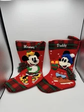 Vintage Disney Mickey Minnie Mouse Felt 3D Christmas Stocking Skating Mom & Dad
