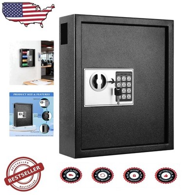 Secure 60-Key Electronic Lock Box Heavy Duty Metal Wall Mount Digital Safe
