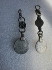 Vintage Unusual Gupsy Silver Tone & Cobalt Glass 2 Dangling Coins Pendant — photo 2