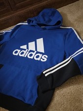 Adidas Hoodie Boys Youth XL 18-20 Blue Black Colorblock Sweatshirt Logo  F2